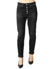JEANS DONNA DONDUP KOONS BLACK DENIM CON BOTTONIERA GIOIELLO