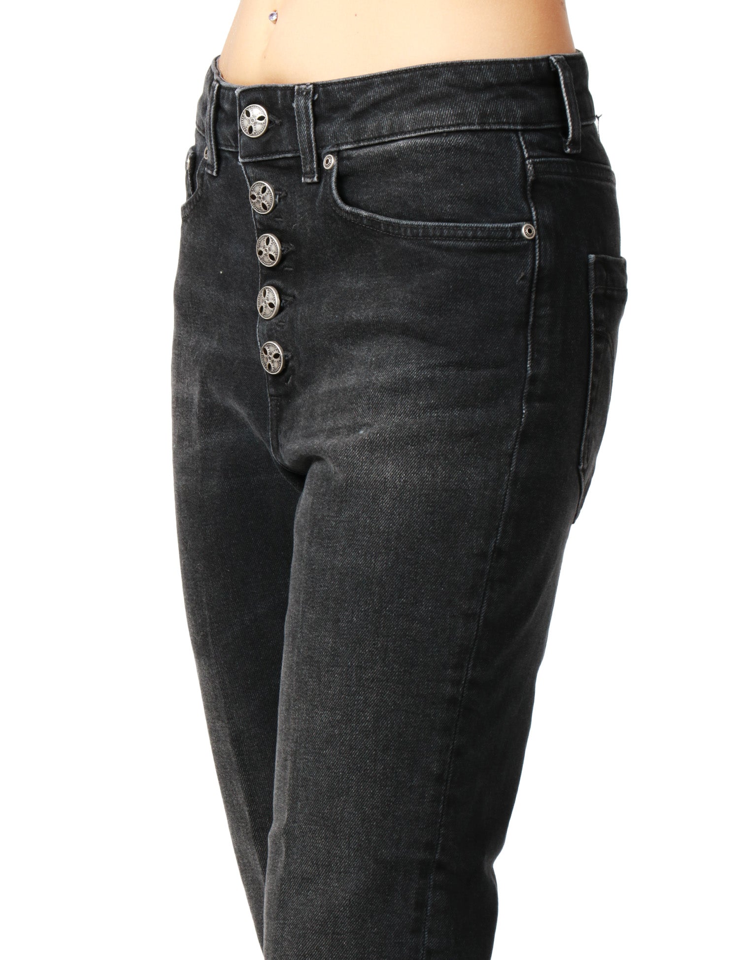 JEANS DONNA DONDUP KOONS BLACK DENIM CON BOTTONIERA GIOIELLO