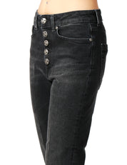 JEANS DONNA DONDUP KOONS BLACK DENIM CON BOTTONIERA GIOIELLO