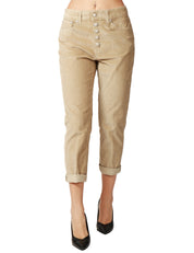 PANTALONE DONNA DONDUP KOONS BEIGE IN VELLUTO STERTCH 500 RIGHE CON BOTTONIERA GIOIELLO