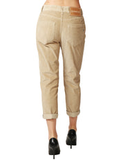 PANTALONE DONNA DONDUP KOONS BEIGE IN VELLUTO STERTCH 500 RIGHE CON BOTTONIERA GIOIELLO