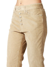 PANTALONE DONNA DONDUP KOONS BEIGE IN VELLUTO STERTCH 500 RIGHE CON BOTTONIERA GIOIELLO