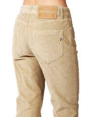 PANTALONE DONNA DONDUP KOONS BEIGE IN VELLUTO STERTCH 500 RIGHE CON BOTTONIERA GIOIELLO