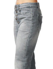 JEANS DONNA DONDUP KOONS INCHES GREY DENIM CON BOTTONIERA GIOIELLO E ROTTURE SULL'ORLO
