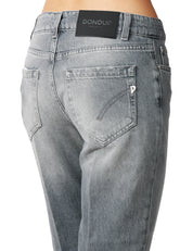 JEANS DONNA DONDUP KOONS INCHES GREY DENIM CON BOTTONIERA GIOIELLO E ROTTURE SULL'ORLO
