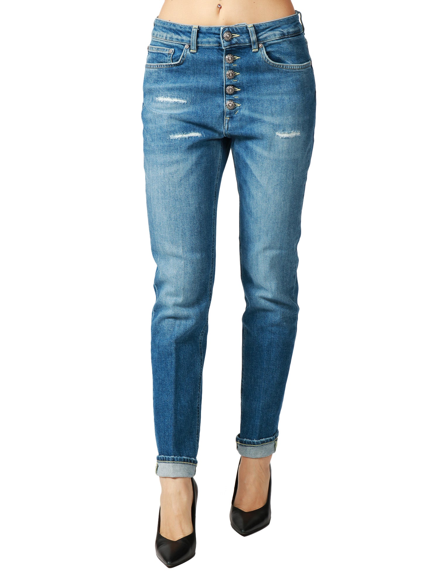 JEANS DONNA DONDUP KOONS INCHES DENIM MEDIO CON BOTTONIERA GIOIELLO E RAMMENDI