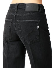 JEANS DONNA DONDUP JACKLYN BLACK DENIM CON GAMBA A PALAZZO E BOTTONIERA GIOIELLO
