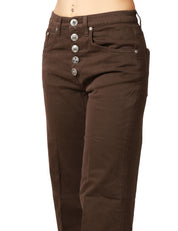 JEANS DONNA DONDUP JACKLYN MARRONE CON BOTTONIERA GIOIELLO E GAMBA A PALAZZO