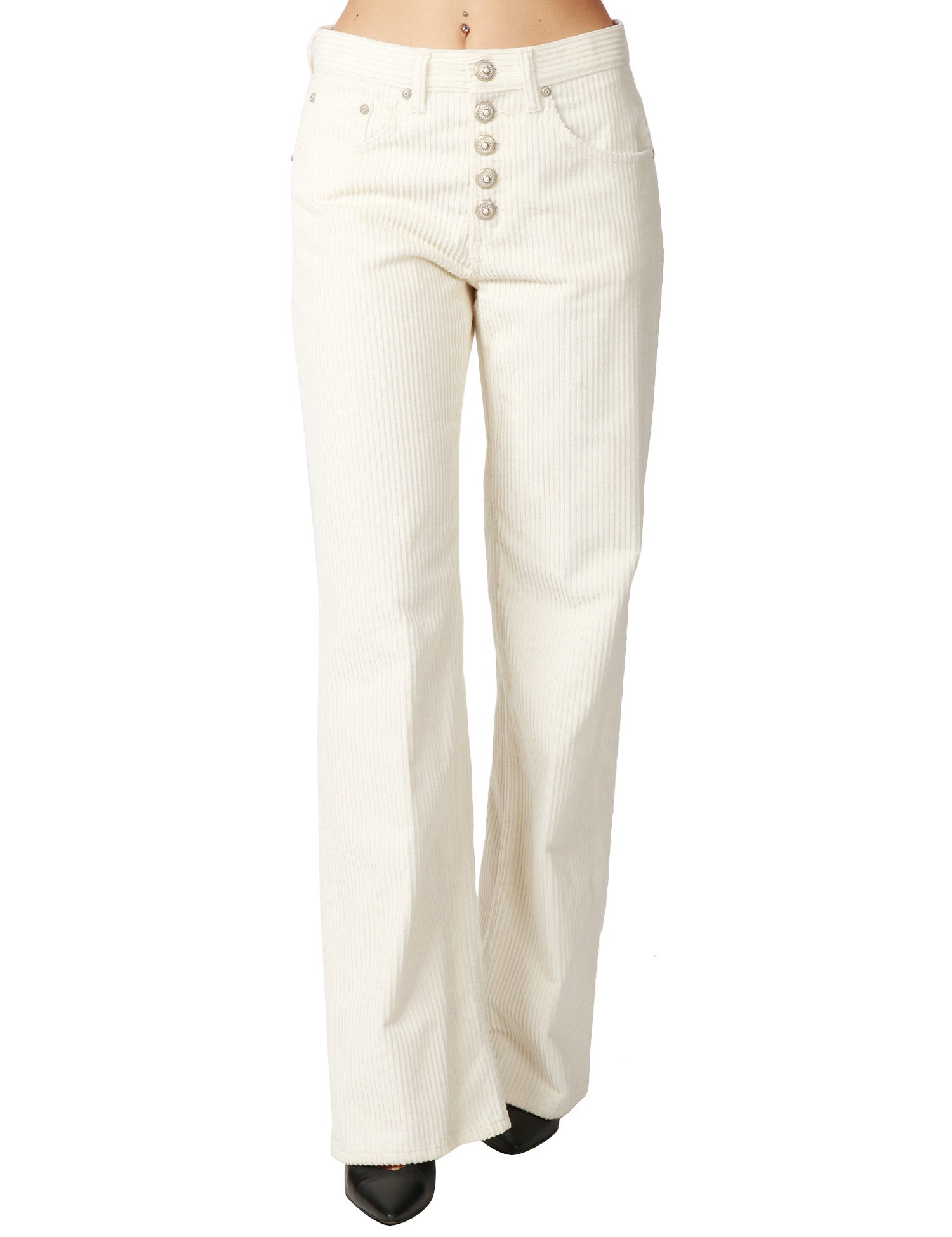 PANTALONE DONNA DONDUP JACLYN PANNA WIDE LEG IN VELLUTO CON BOTTONI GIOIELLO