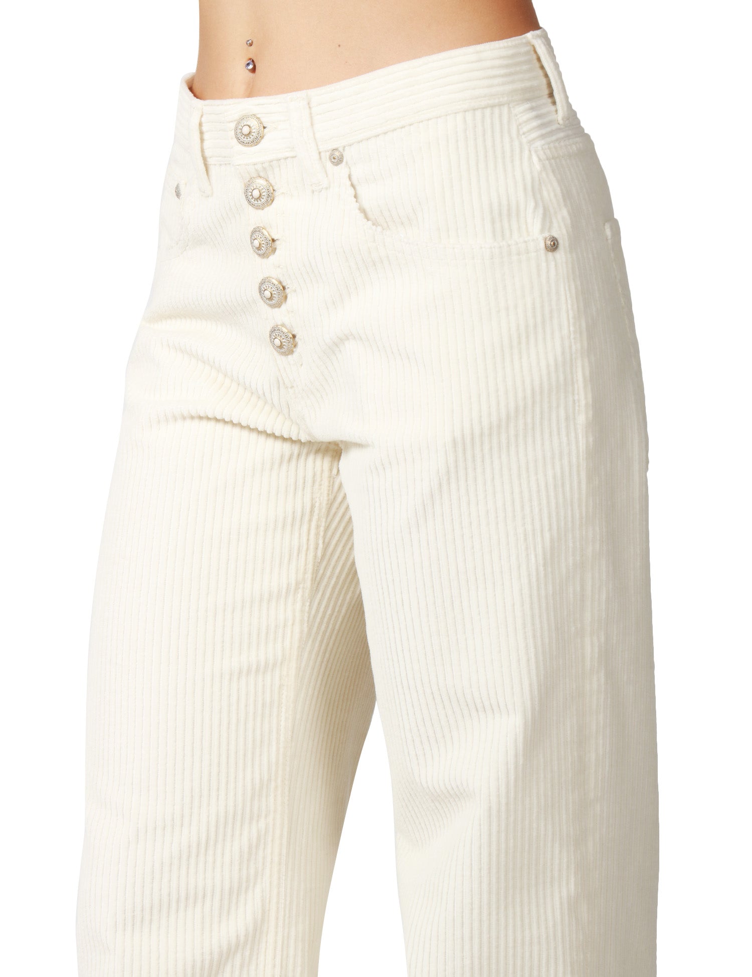 PANTALONE DONNA DONDUP JACLYN PANNA WIDE LEG IN VELLUTO CON BOTTONI GIOIELLO
