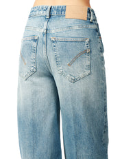 JEANS DONNA DONDUP BEATRIX DENIM CHIARO WIDE LEG FIT CON GAMBA A PALAZZO IN DENIM STRETCH RICICLATO