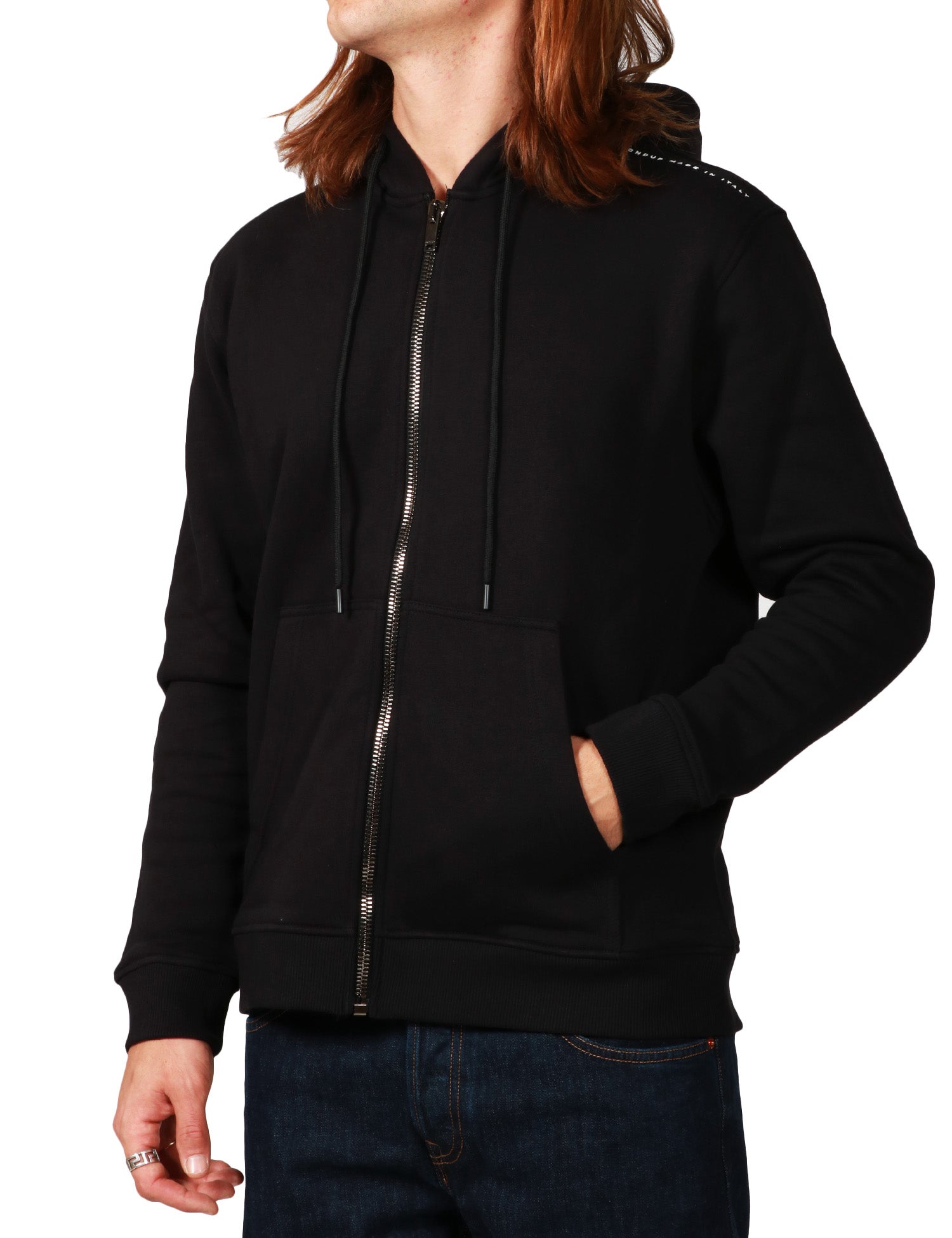 FELPA UOMO DONDUP NERA IN COTONE CON LOGO SULLA SPALLA SINISTRA CAPPUCCIO E ZIP
