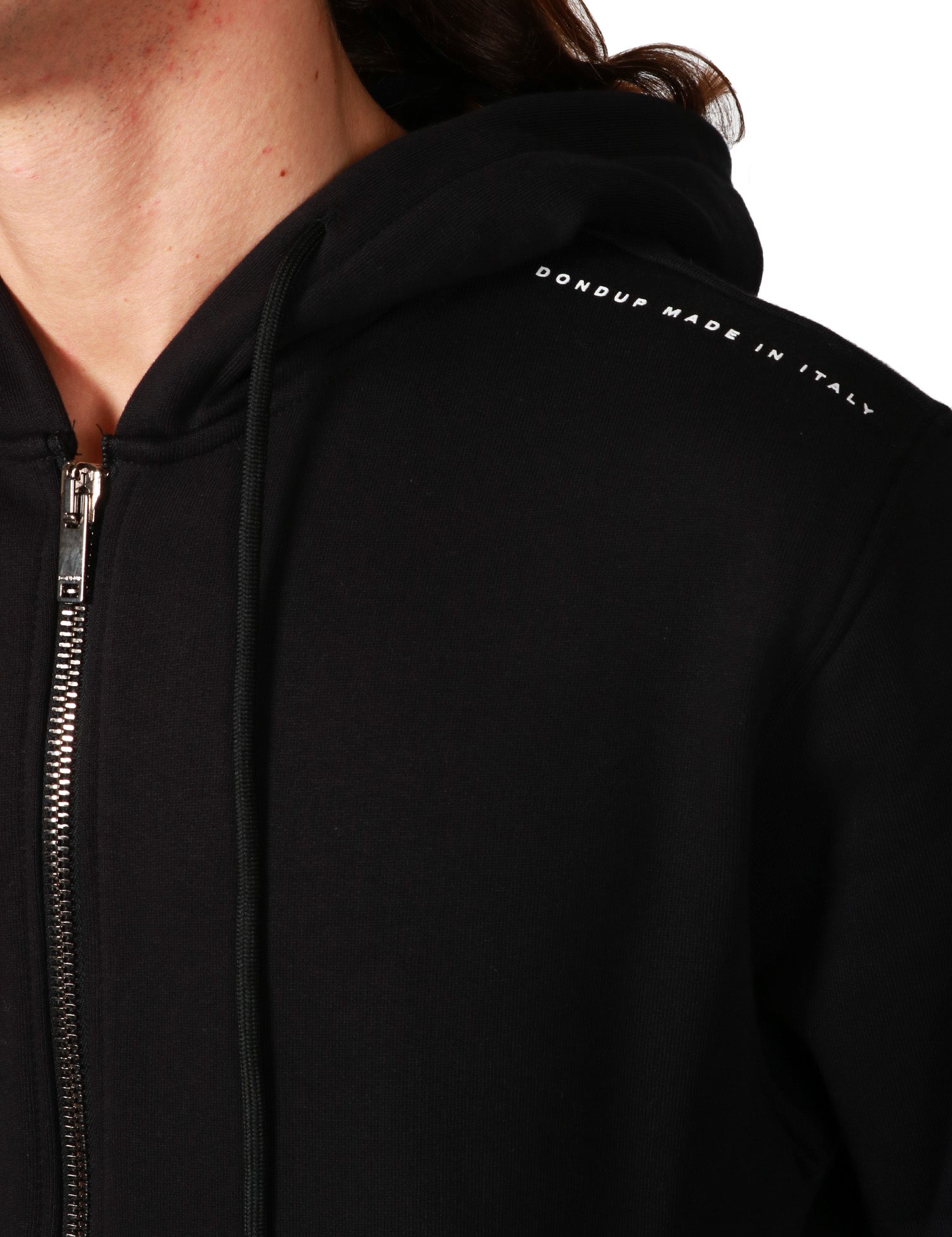 FELPA UOMO DONDUP NERA IN COTONE CON LOGO SULLA SPALLA SINISTRA CAPPUCCIO E ZIP