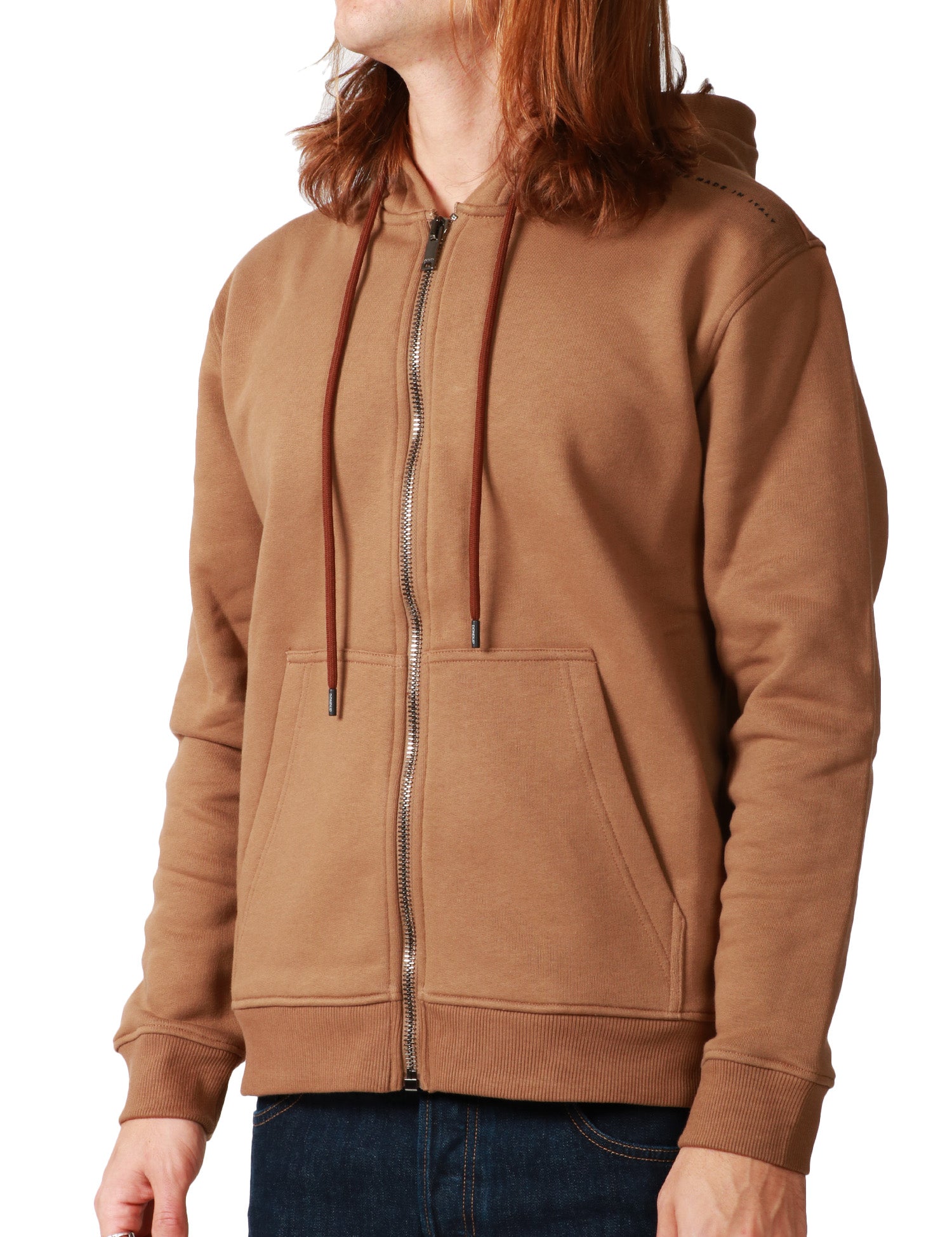 FELPA UOMO DONDUP TABACCO IN COTONE CON LOGO SULLA SPALLA SINISTRA CAPPUCCIO E ZIP