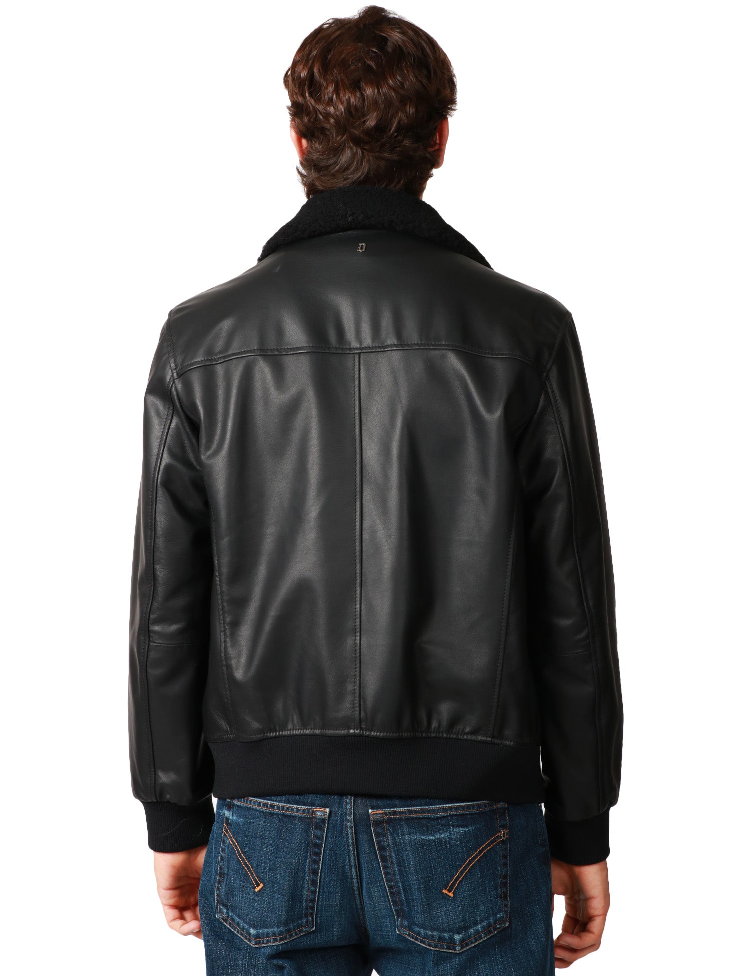 GIUBBOTTO BOMBER UOMO DONDUP NERO IN NAPPA CON COLLETTO IN PELLICCIA E INSERTI IN MAGLIA