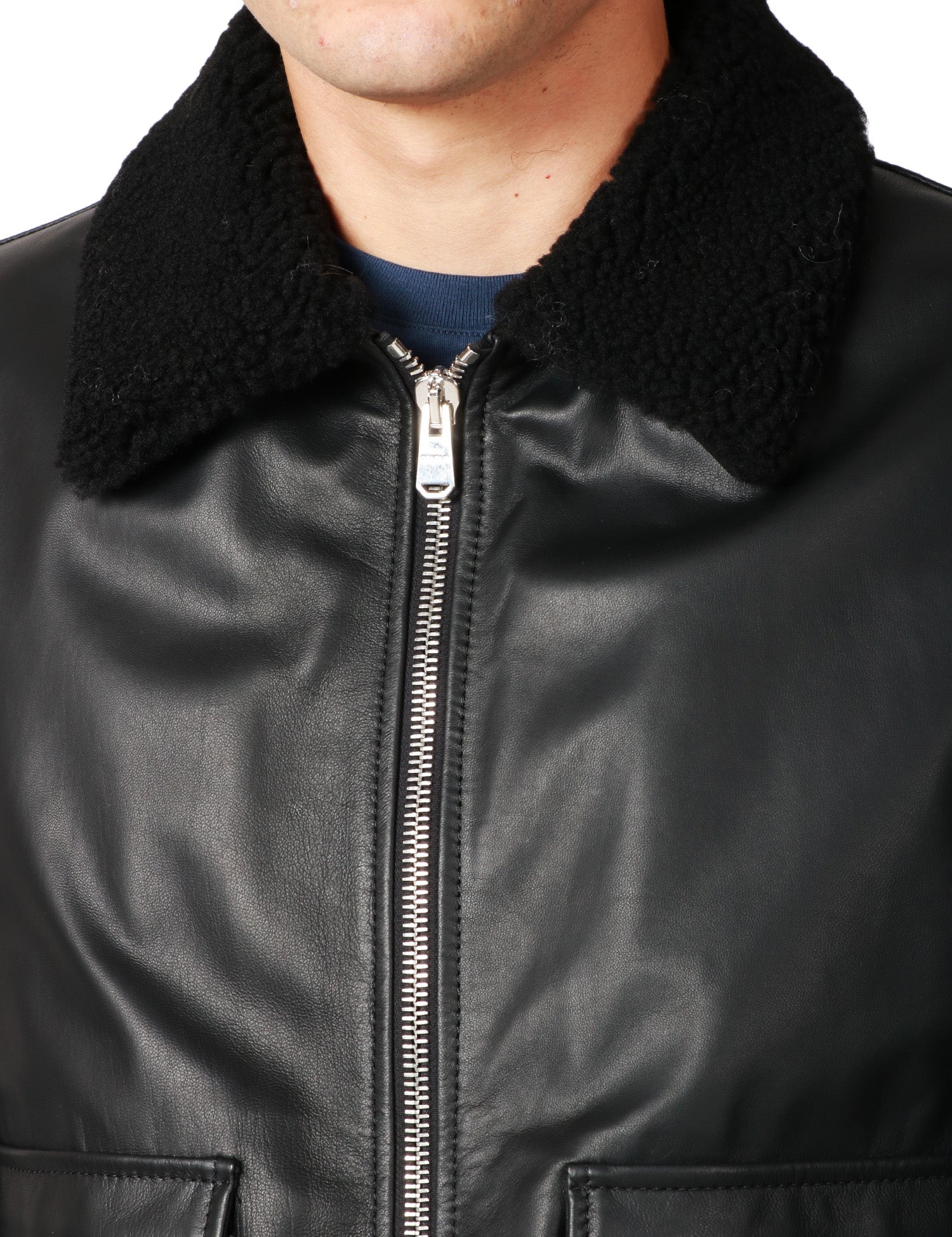 GIUBBOTTO BOMBER UOMO DONDUP NERO IN NAPPA CON COLLETTO IN PELLICCIA E INSERTI IN MAGLIA