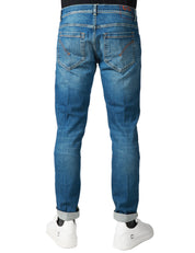 JEANS UOMO DONDUP GEORGE DENIM BLU MEDIO LAVAGGIO VINTAGE SKINNY FIT CON TASCHINO A FILETTO