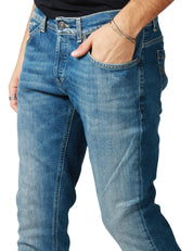 JEANS UOMO DONDUP GEORGE DENIM BLU MEDIO LAVAGGIO VINTAGE SKINNY FIT CON TASCHINO A FILETTO