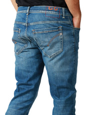 JEANS UOMO DONDUP GEORGE DENIM BLU MEDIO LAVAGGIO VINTAGE SKINNY FIT CON TASCHINO A FILETTO