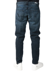 JEANS UOMO DONDUP DIAN DENIM BLU/BLACK LAVAGGIO VINTAGE CINQUE TASCHE CARROT FIT