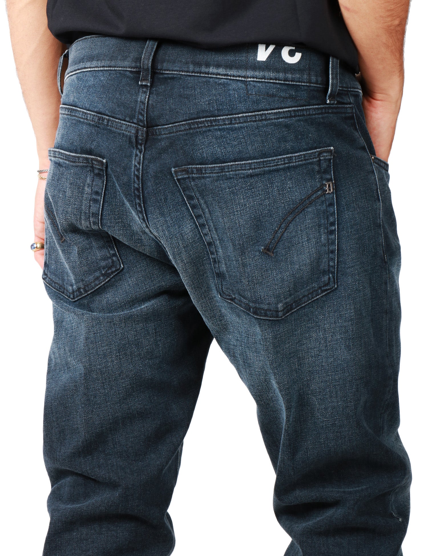 JEANS UOMO DONDUP DIAN DENIM BLU/BLACK LAVAGGIO VINTAGE CINQUE TASCHE CARROT FIT
