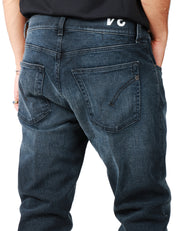 JEANS UOMO DONDUP DIAN DENIM BLU/BLACK LAVAGGIO VINTAGE CINQUE TASCHE CARROT FIT