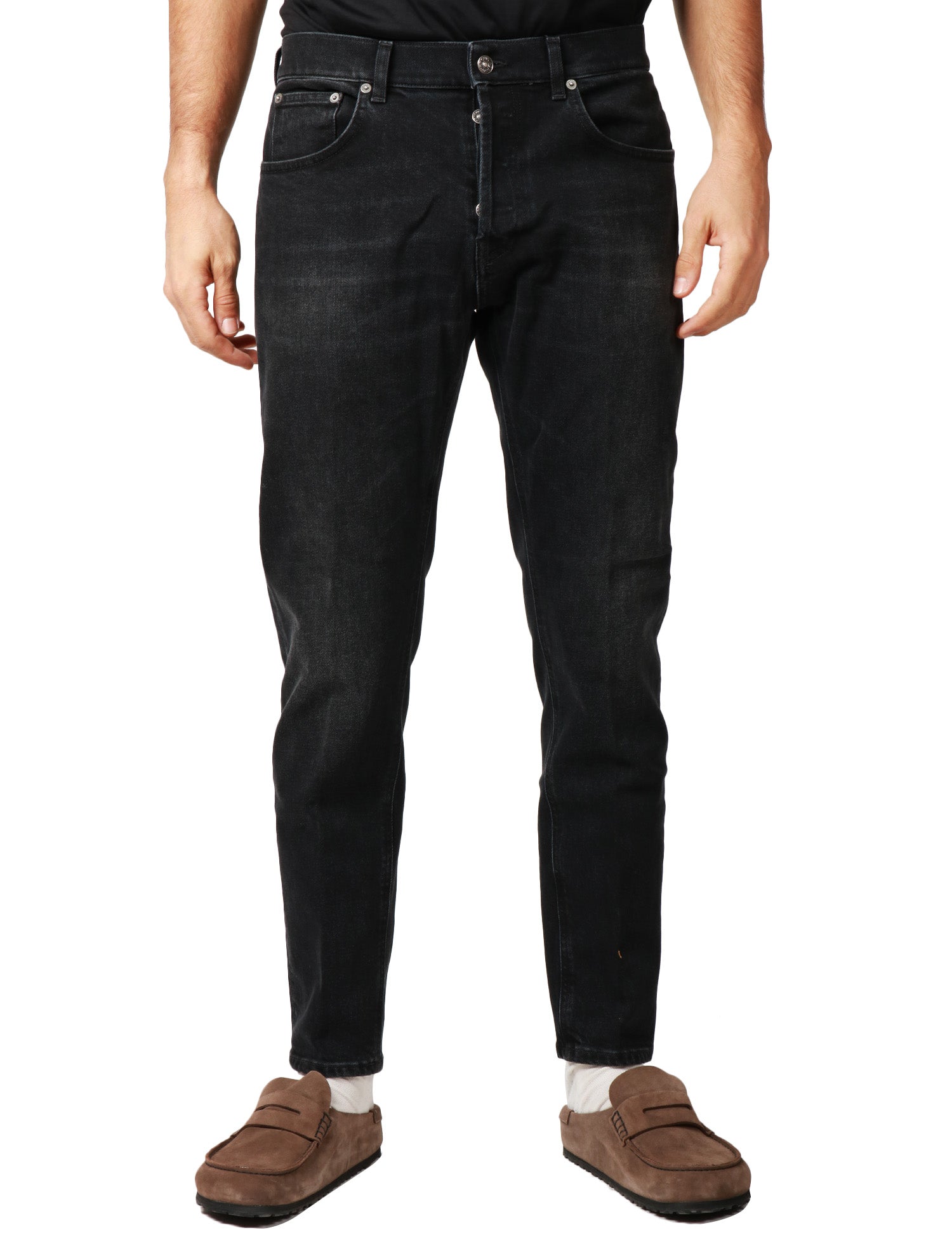 JEANS UOMO DONDUP DIAN BLACK DENIM LAVAGGIO VINTAGE CARROT FIT A VITA BASSA