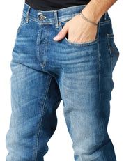 JEANS UOMO DONDUP DIAN DENIM BLU MEDIO LAVAGGIO VINTAGE CINQUE TASCHE
