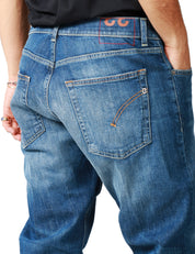 JEANS UOMO DONDUP DIAN DENIM BLU MEDIO LAVAGGIO VINTAGE CINQUE TASCHE