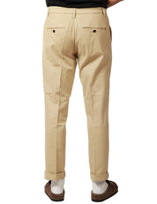 PANTALONE UOMO DONDUP GAUBERT RELAX BEIGE A VITA BASSA IN GABARDINA STRETCH MANO CALDA
