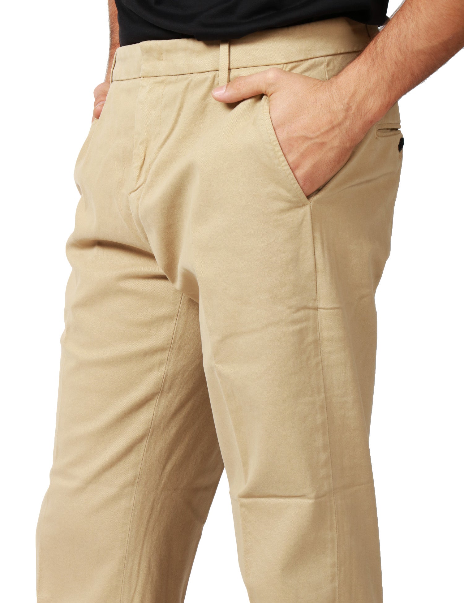 PANTALONE UOMO DONDUP GAUBERT RELAX BEIGE A VITA BASSA IN GABARDINA STRETCH MANO CALDA