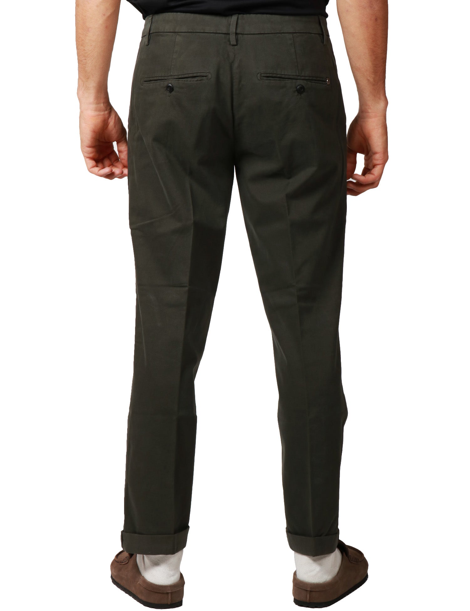 PANTALONE UOMO DONDUP GAUBERT RELAX VERDONE A VITA BASSA IN GABARDINA STRETCH MANO CALDA