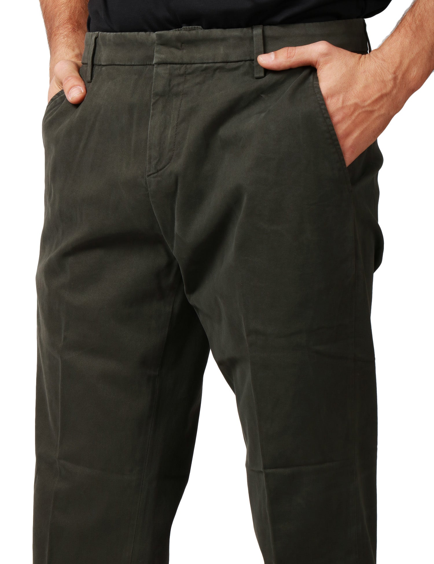 PANTALONE UOMO DONDUP GAUBERT RELAX VERDONE A VITA BASSA IN GABARDINA STRETCH MANO CALDA
