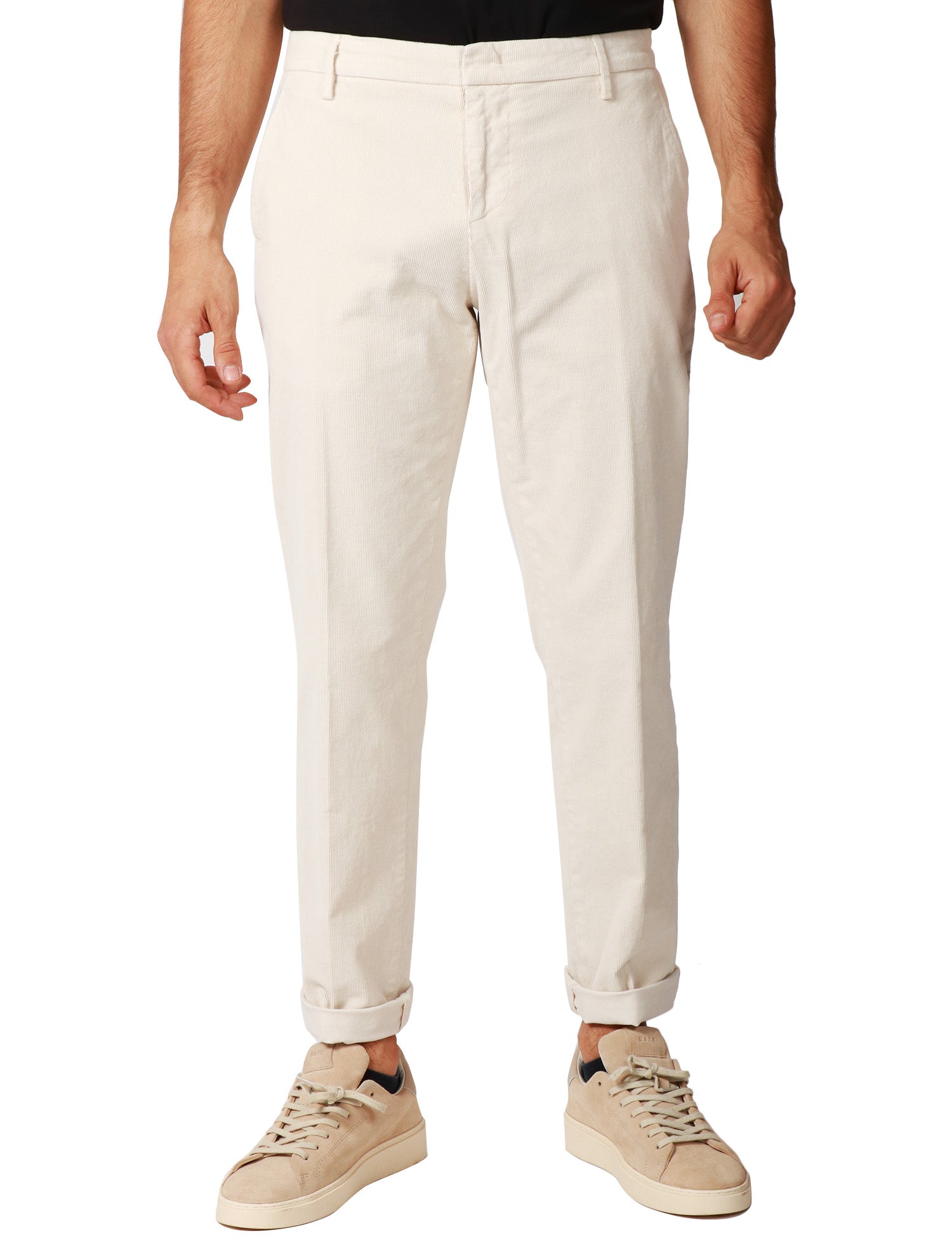 PANTALONE UOMO DONDUP GAUBERT RELAX CHINO BIANCO IN VELLUTO STRETCH 500 RIGHE