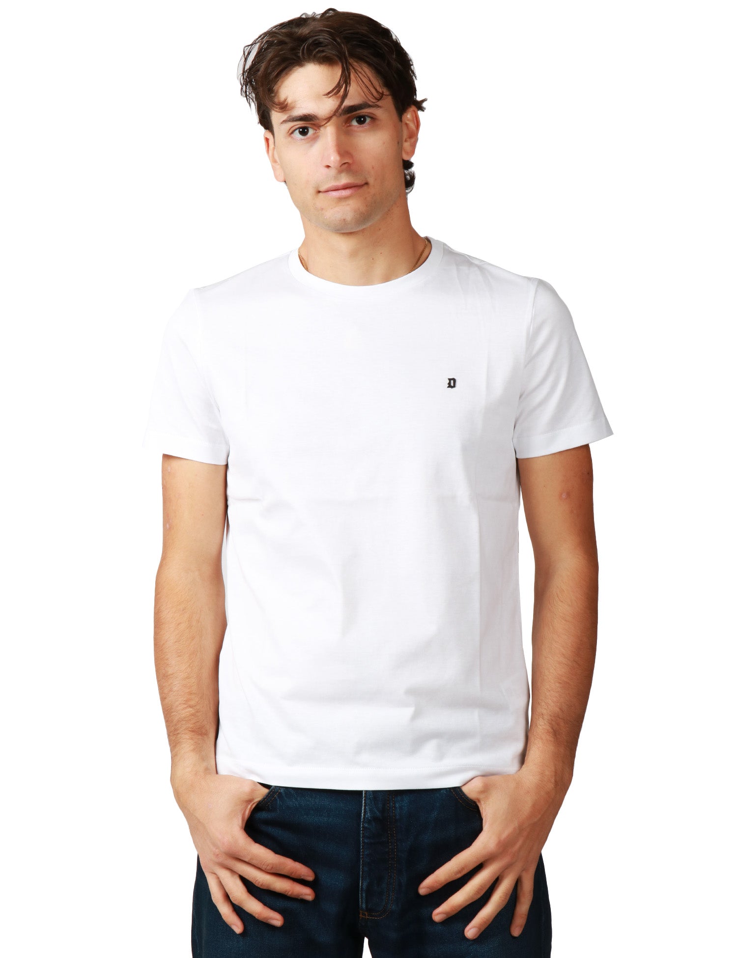 T-SHIRT UOMO DONDUP BIANCA IN JERSEY FIAMMATO CON D LOGO SUL PETTO