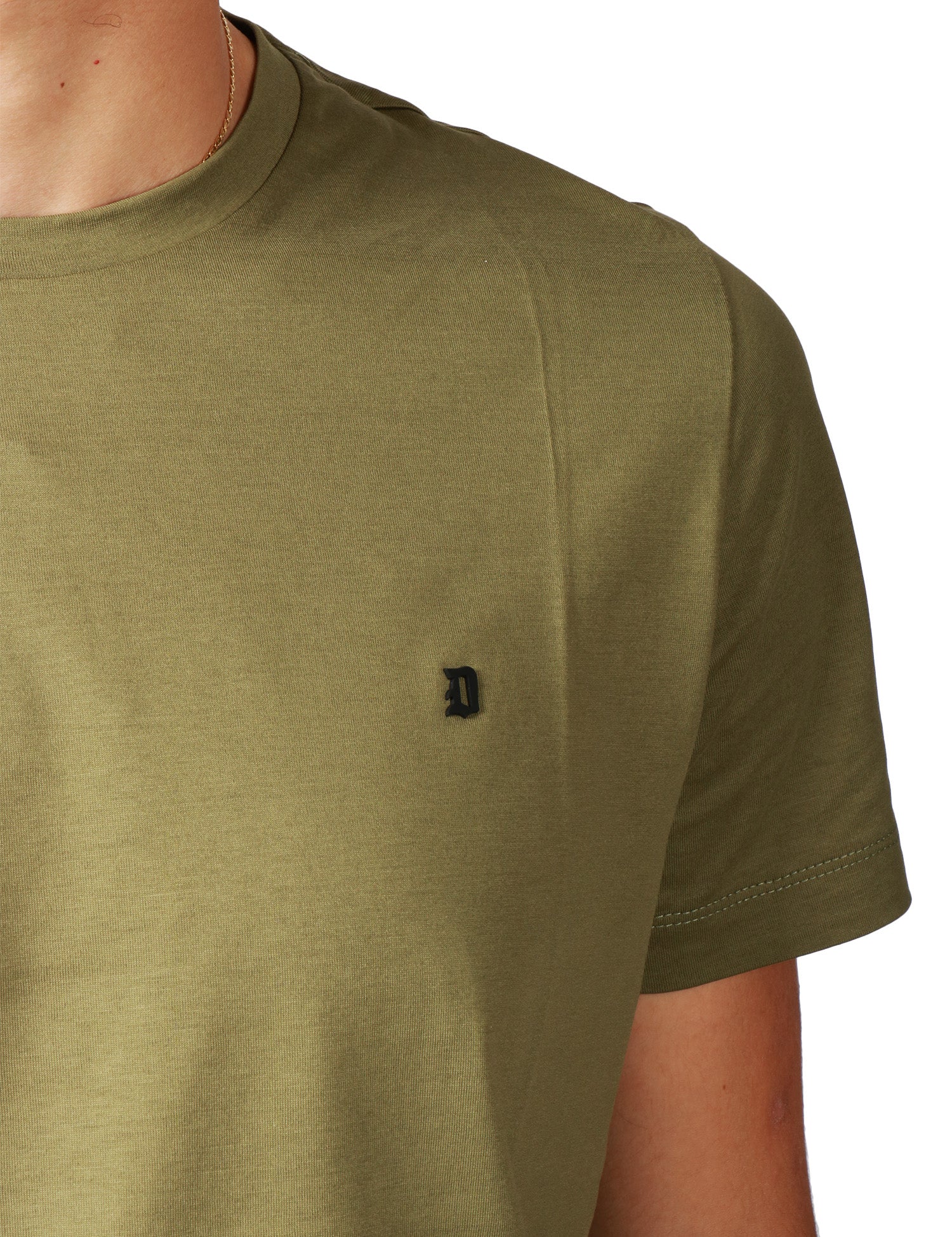 T-SHIRT UOMO DONDUP MILITARE GIROCOLLO IN JERSEY FIAMMATO CON D LOGO SUL PETTO