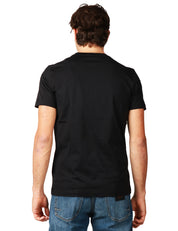 T-SHIRT UOMO DONDUP NERA GIROCOLLO IN JERSEY FIAMMATO CON D LOGO SUL PETTO