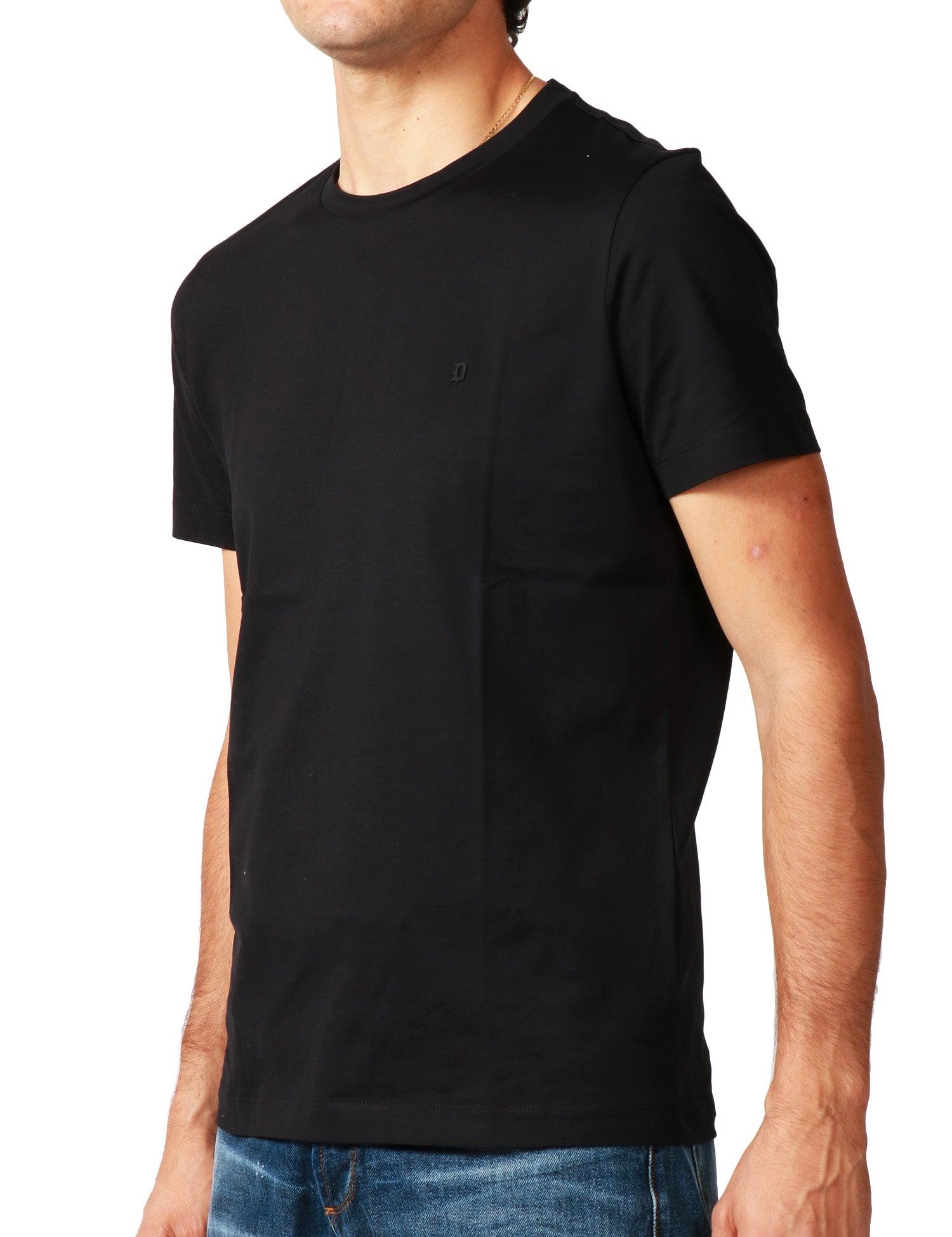 T-SHIRT UOMO DONDUP NERA GIROCOLLO IN JERSEY FIAMMATO CON D LOGO SUL PETTO