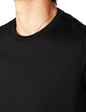 T-SHIRT UOMO DONDUP NERA GIROCOLLO IN JERSEY FIAMMATO CON D LOGO SUL PETTO