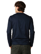 T-SHIRT UOMO DONDUP BLU GIROCOLLO A MANICHE LUNGHE CON D LOGO SUL PETTO IN JERSEY DI COTONE