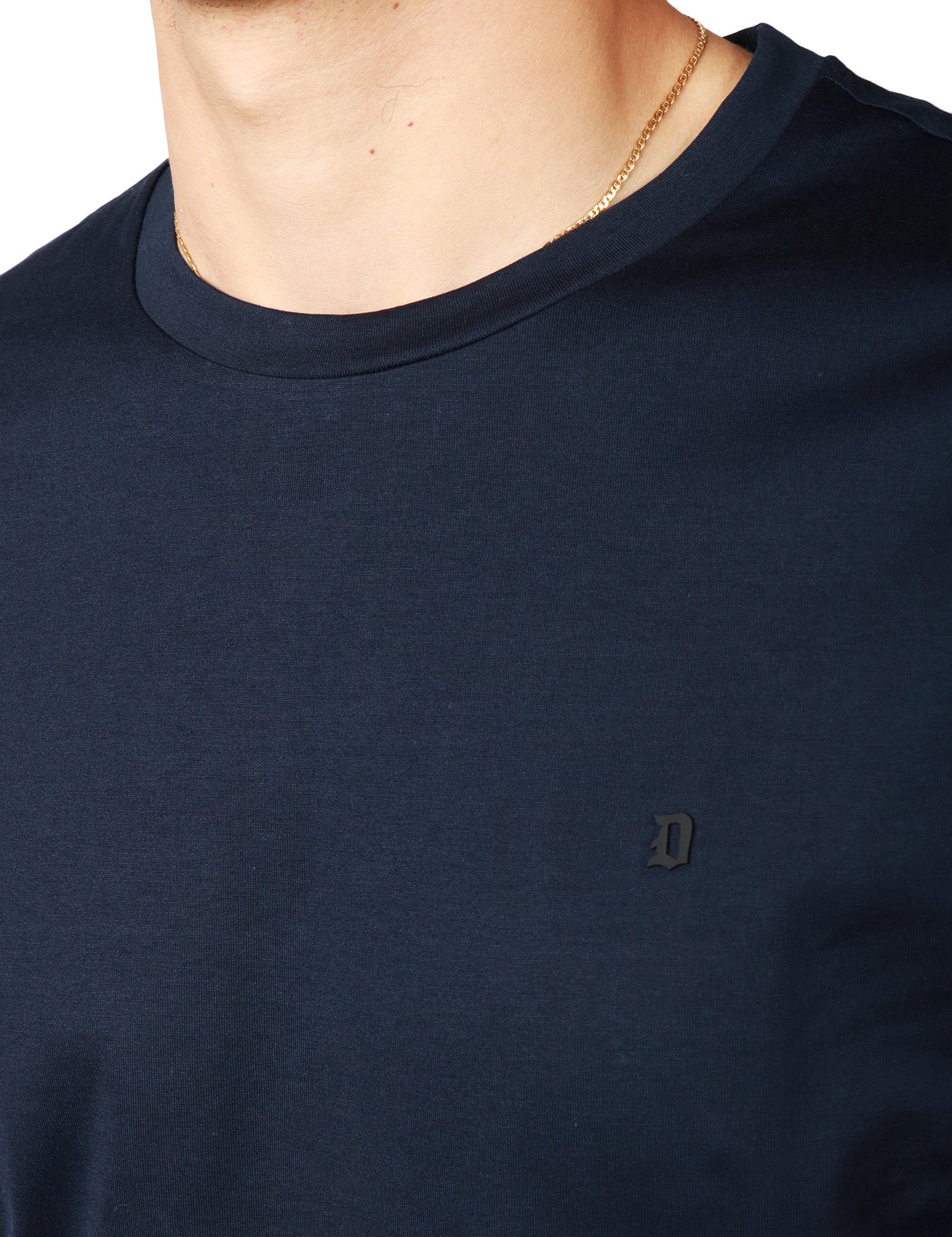 T-SHIRT UOMO DONDUP BLU GIROCOLLO A MANICHE LUNGHE CON D LOGO SUL PETTO IN JERSEY DI COTONE