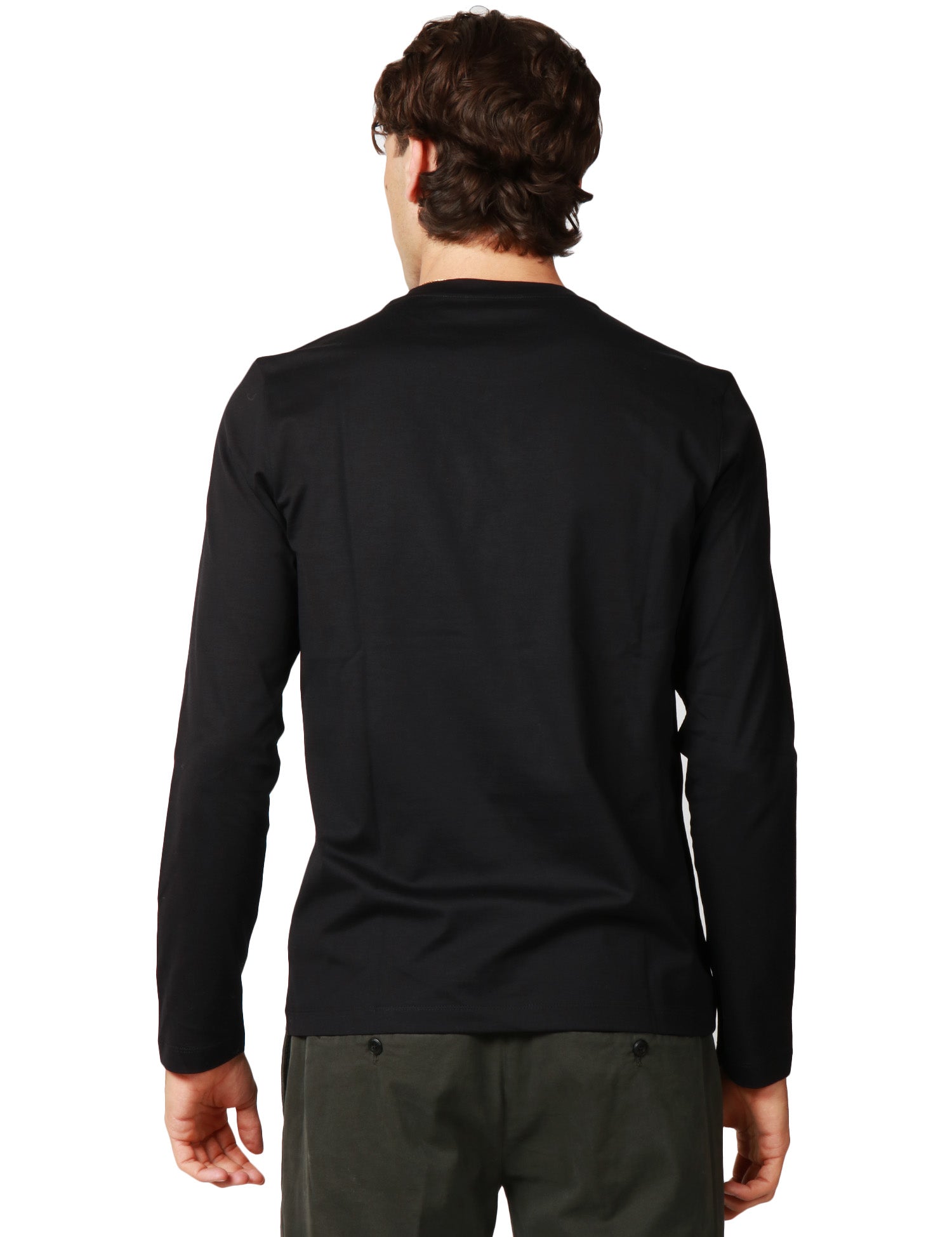 T-SHIRT UOMO DONDUP NERA GIROCOLLO A MANICA LUNGA CON D LOGO SUL PETTO IN JERSEY DI COTONE