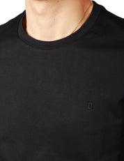 T-SHIRT UOMO DONDUP NERA GIROCOLLO A MANICA LUNGA CON D LOGO SUL PETTO IN JERSEY DI COTONE