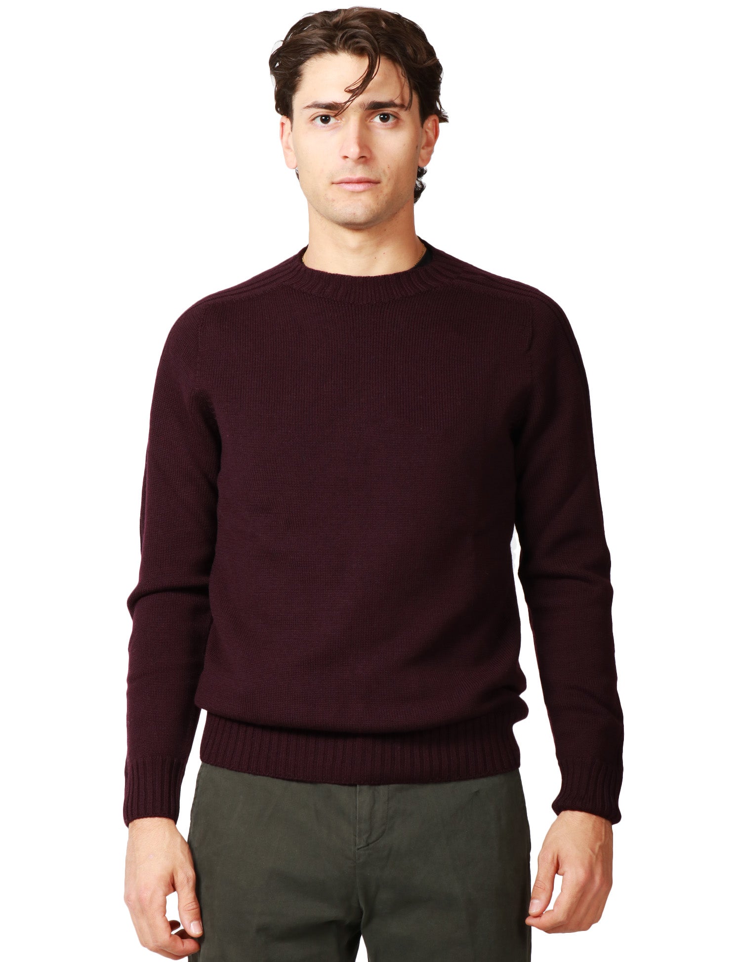 MAGLIA UOMO DONDUP PRUGNA GIROCOLLO IN LANA BASICA CON INTARSI IN COSTA INGLESE