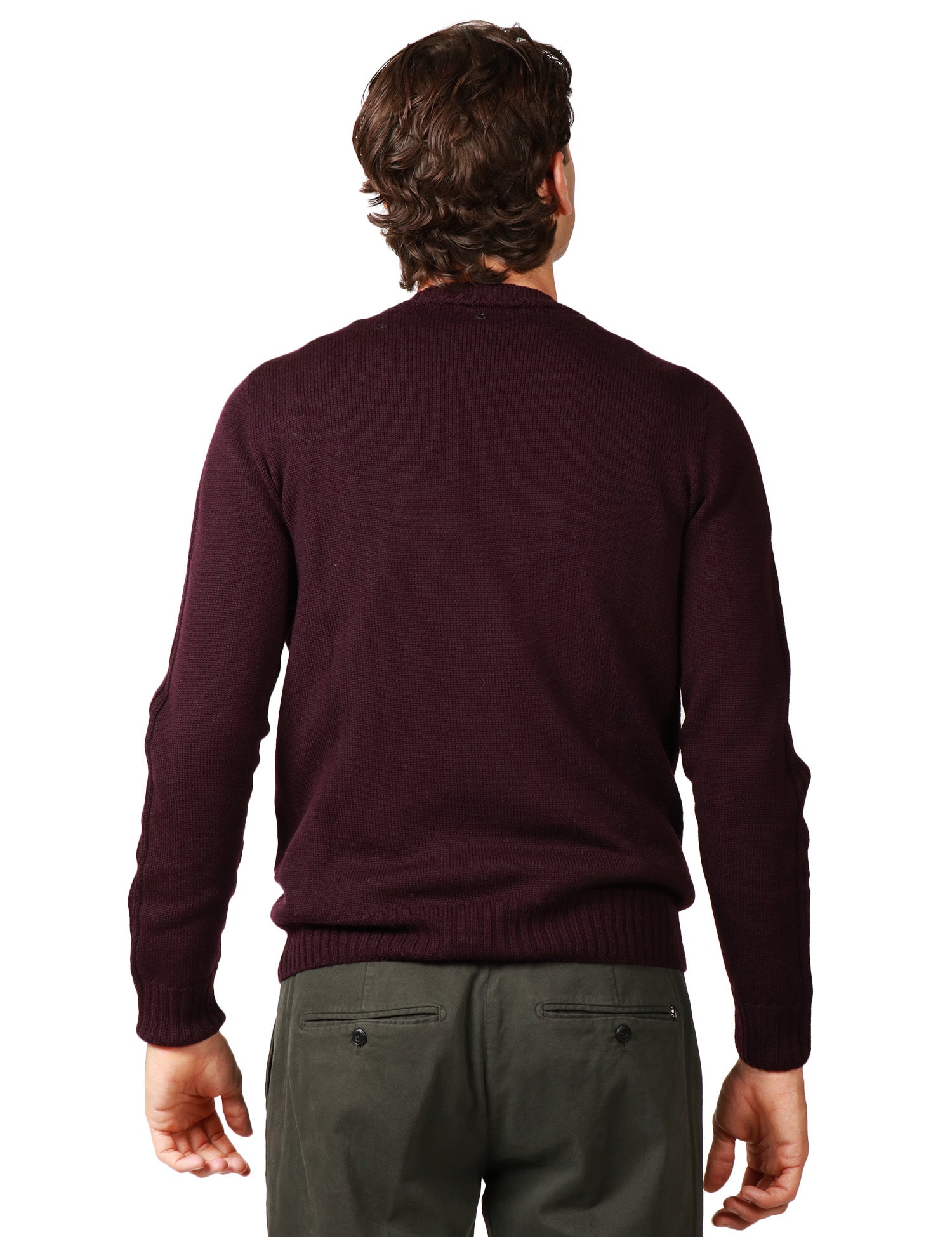 MAGLIA UOMO DONDUP PRUGNA GIROCOLLO IN LANA BASICA CON INTARSI IN COSTA INGLESE