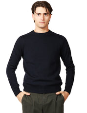 MAGLIA UOMO DONDUP BLU GIROCOLLO IN LANA BASICA CON INTARSI IN COSTA INGLESE