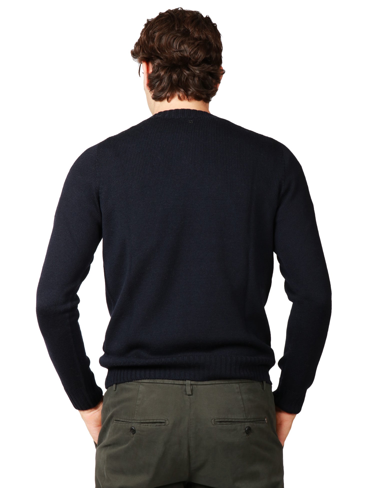 MAGLIA UOMO DONDUP BLU GIROCOLLO IN LANA BASICA CON INTARSI IN COSTA INGLESE