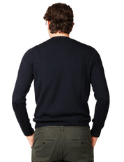 MAGLIA UOMO DONDUP BLU GIROCOLLO IN LANA BASICA CON INTARSI IN COSTA INGLESE