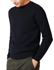 MAGLIA UOMO DONDUP BLU GIROCOLLO IN LANA BASICA CON INTARSI IN COSTA INGLESE