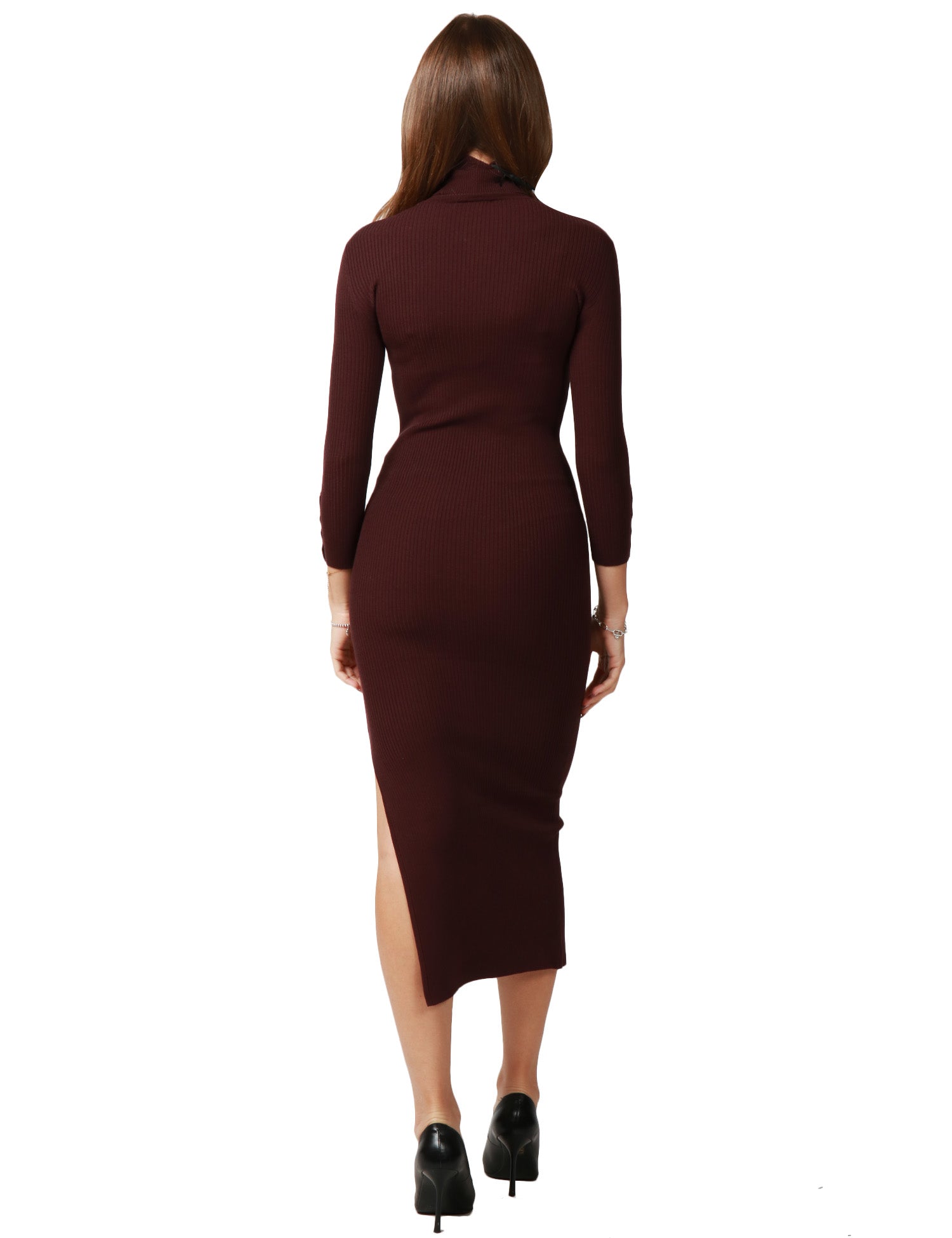 ABITO LONGUETTE ELISABETTA FRANCHI MERLOT DOLCEVITA IN MAGLIA CON SPACCO LATERALE